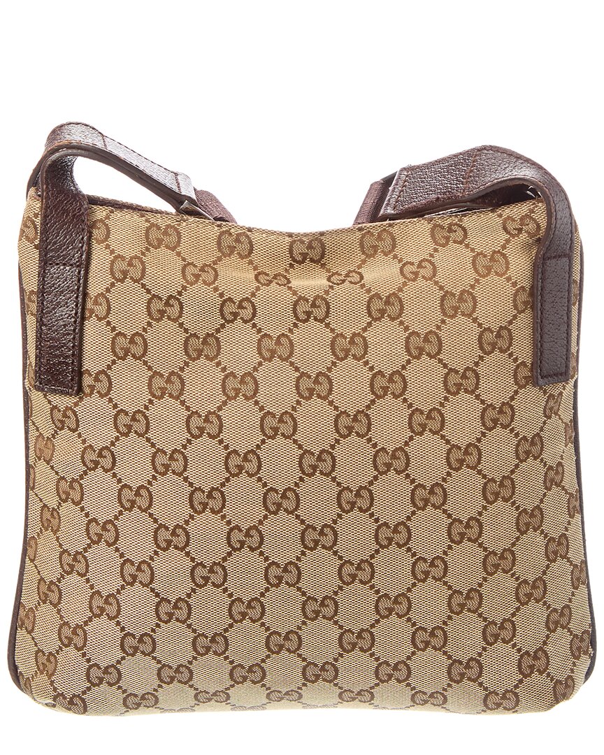 Gucci Gucci Brown Canvas Medium Flat Messenger (Authentic Pre-Loved)