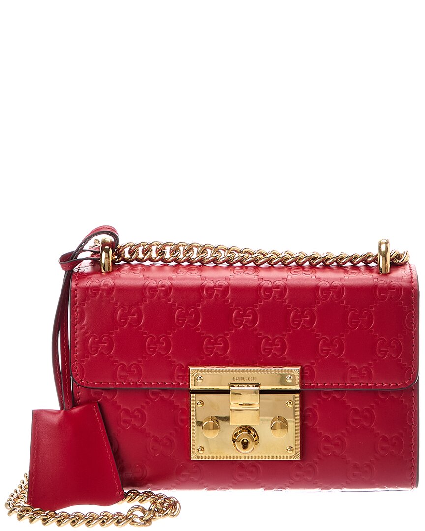 Gucci Gucci Red Guccissima & Leather Padlock Shoulder Bag (Authentic Pre-Loved)