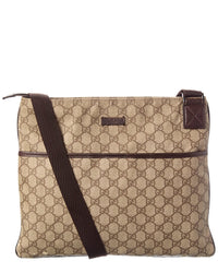 Gucci Gucci Beige Gg Supreme & Leather Signature Pocket Flat Messenger (Authentic