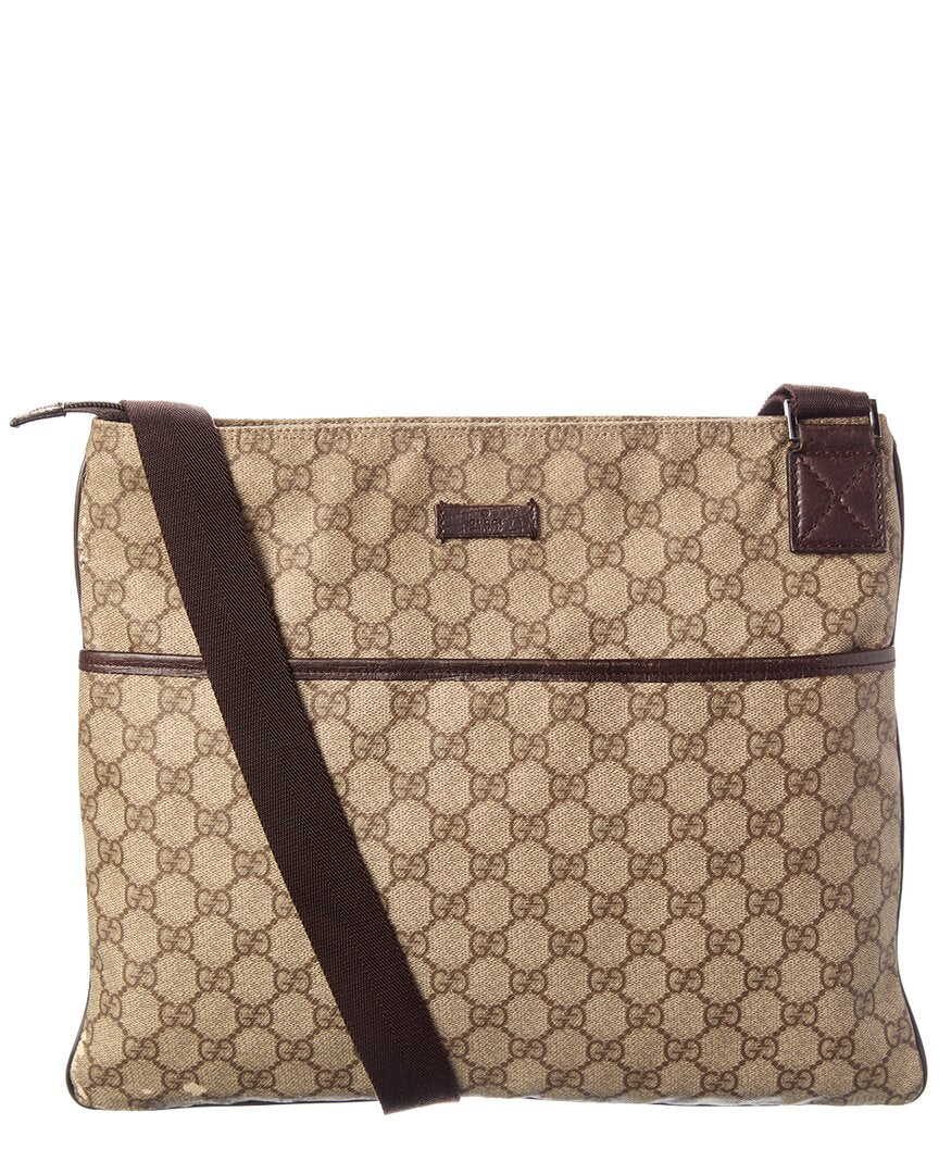 Gucci Gucci Beige Gg Supreme & Leather Signature Pocket Flat Messenger (Authentic