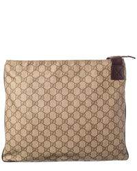 Gucci Gucci Beige Gg Supreme & Leather Signature Pocket Flat Messenger (Authentic