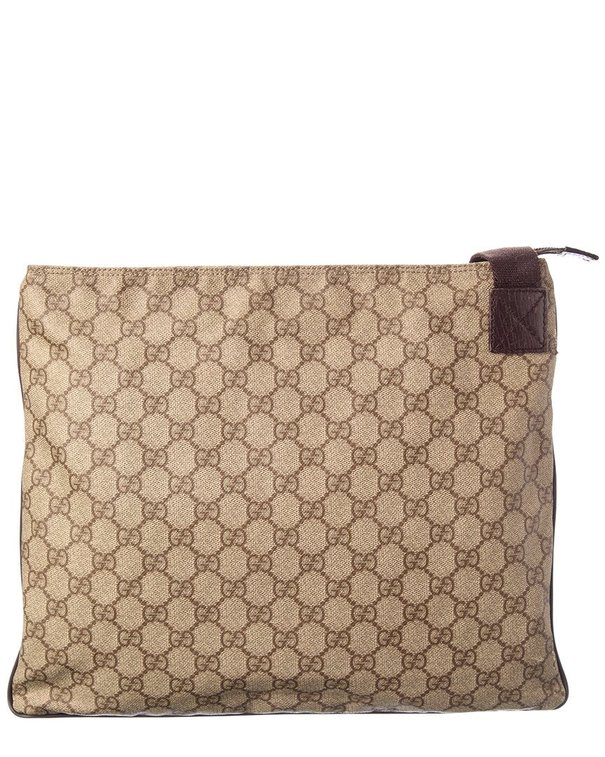 Gucci Gucci Beige Gg Supreme & Leather Signature Pocket Flat Messenger (Authentic
