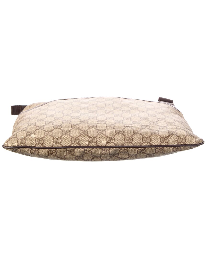 Gucci Gucci Beige Gg Supreme & Leather Signature Pocket Flat Messenger (Authentic