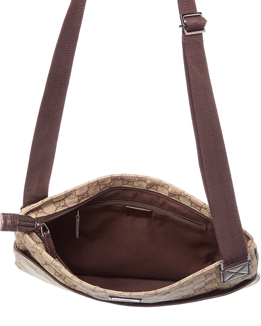 Gucci Gucci Beige Gg Supreme & Leather Signature Pocket Flat Messenger (Authentic