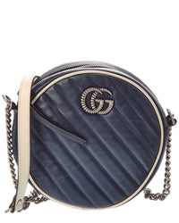 Gucci Gucci Blue Matelasse Diagonal Leather Mini Torchon Gg Marmont Round Crossbody