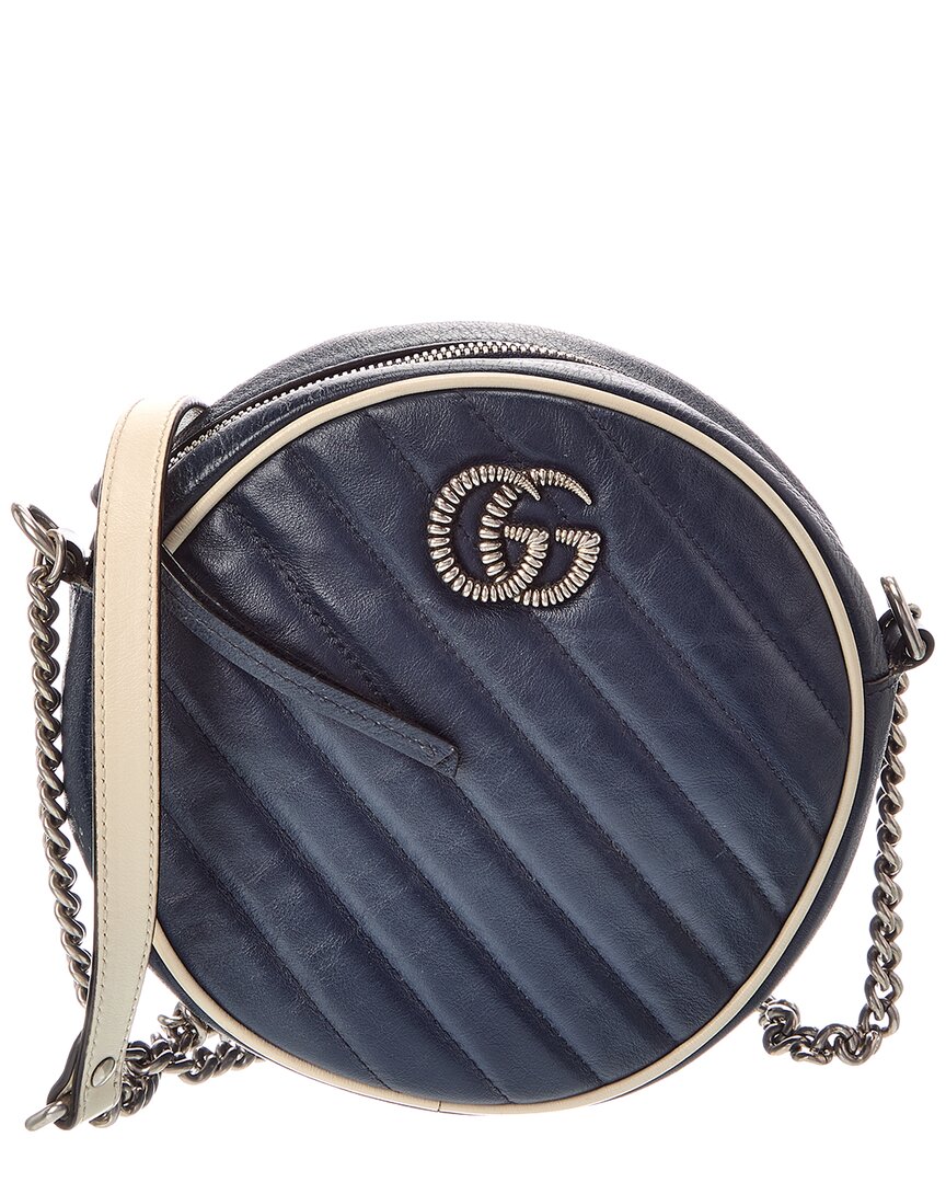 Gucci Gucci Blue Matelasse Diagonal Leather Mini Torchon Gg Marmont Round Crossbody