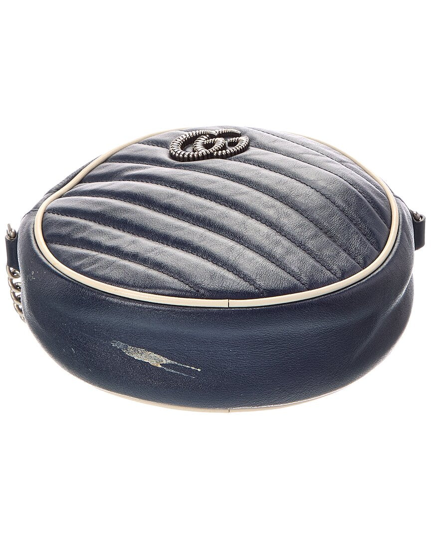 Gucci Gucci Blue Matelasse Diagonal Leather Mini Torchon Gg Marmont Round Crossbody