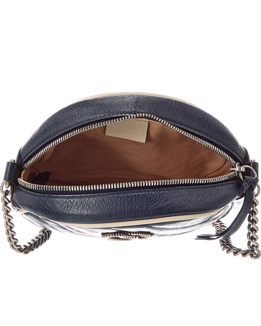 Gucci Gucci Blue Matelasse Diagonal Leather Mini Torchon Gg Marmont Round Crossbody