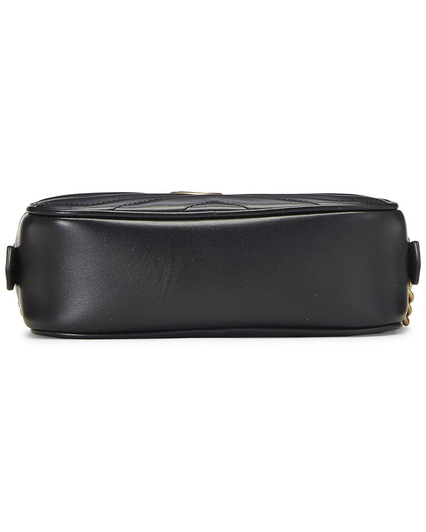 Gucci Gucci Black Leather Gg Marmont Crossbody Mini (Authentic Pre-Loved)