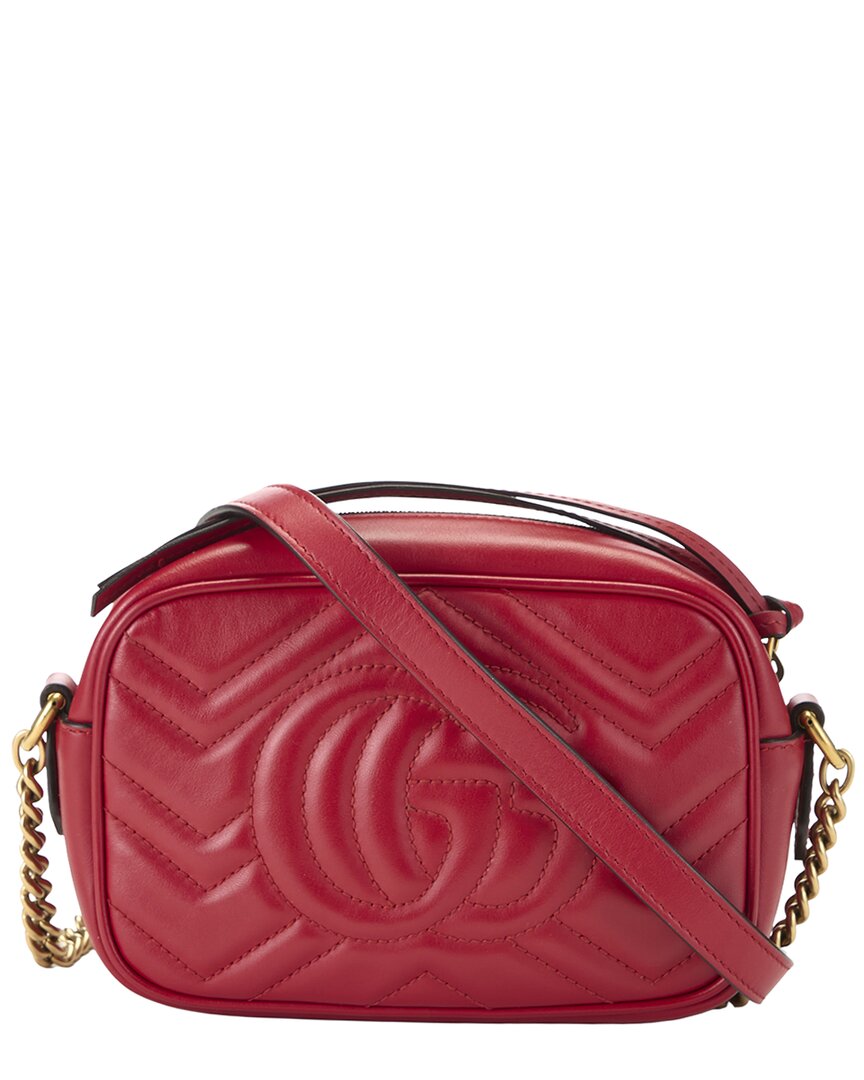 Gucci Gucci Red Leather Gg Marmont Crossbody Mini (Authentic Pre-Loved)