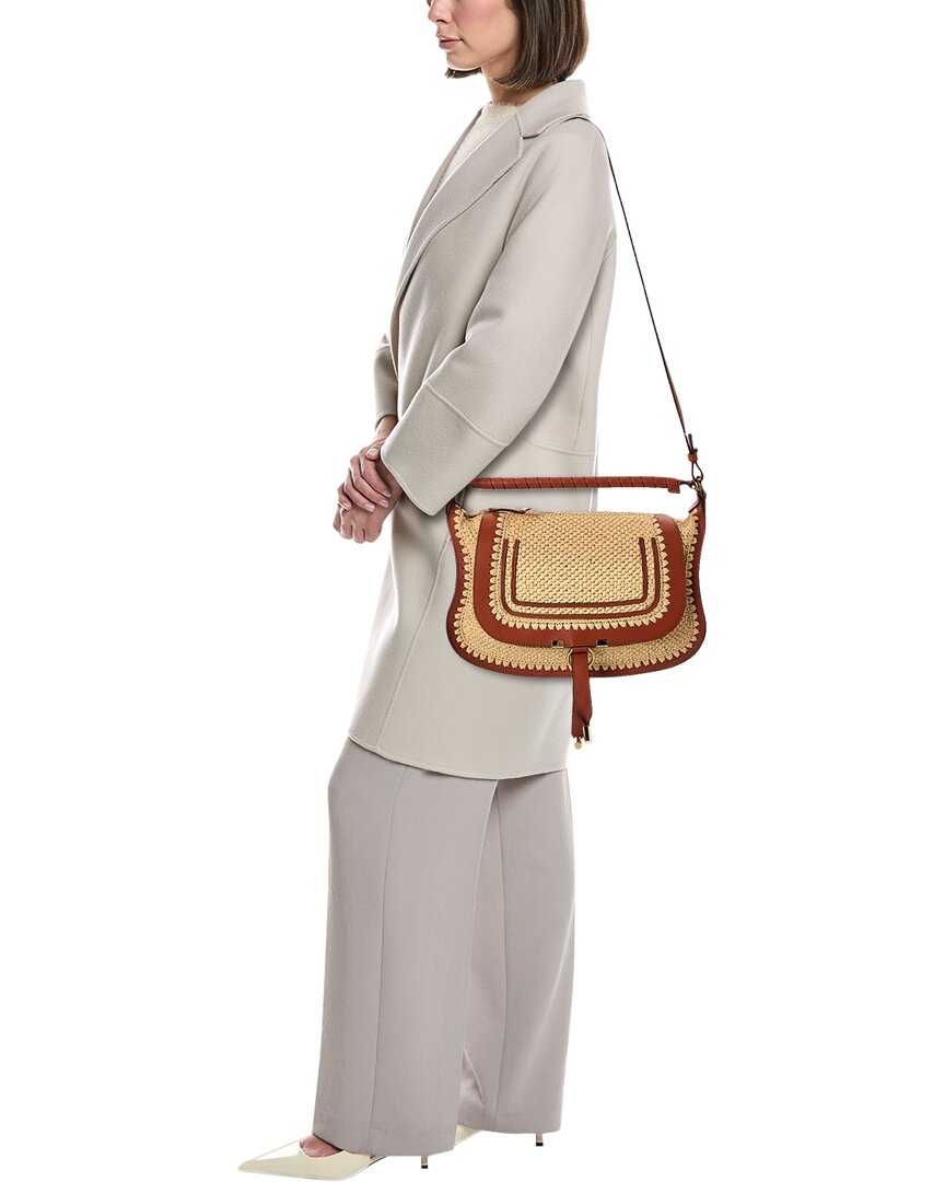 Chloé Chloé Marcie Small Leather-Trim Shoulder Bag