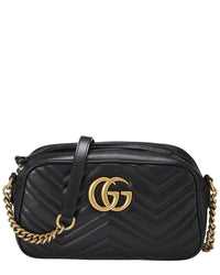 Gucci Gucci Black Leather Gg Marmont Crossbody Bag Small (Authentic Pre-Loved)