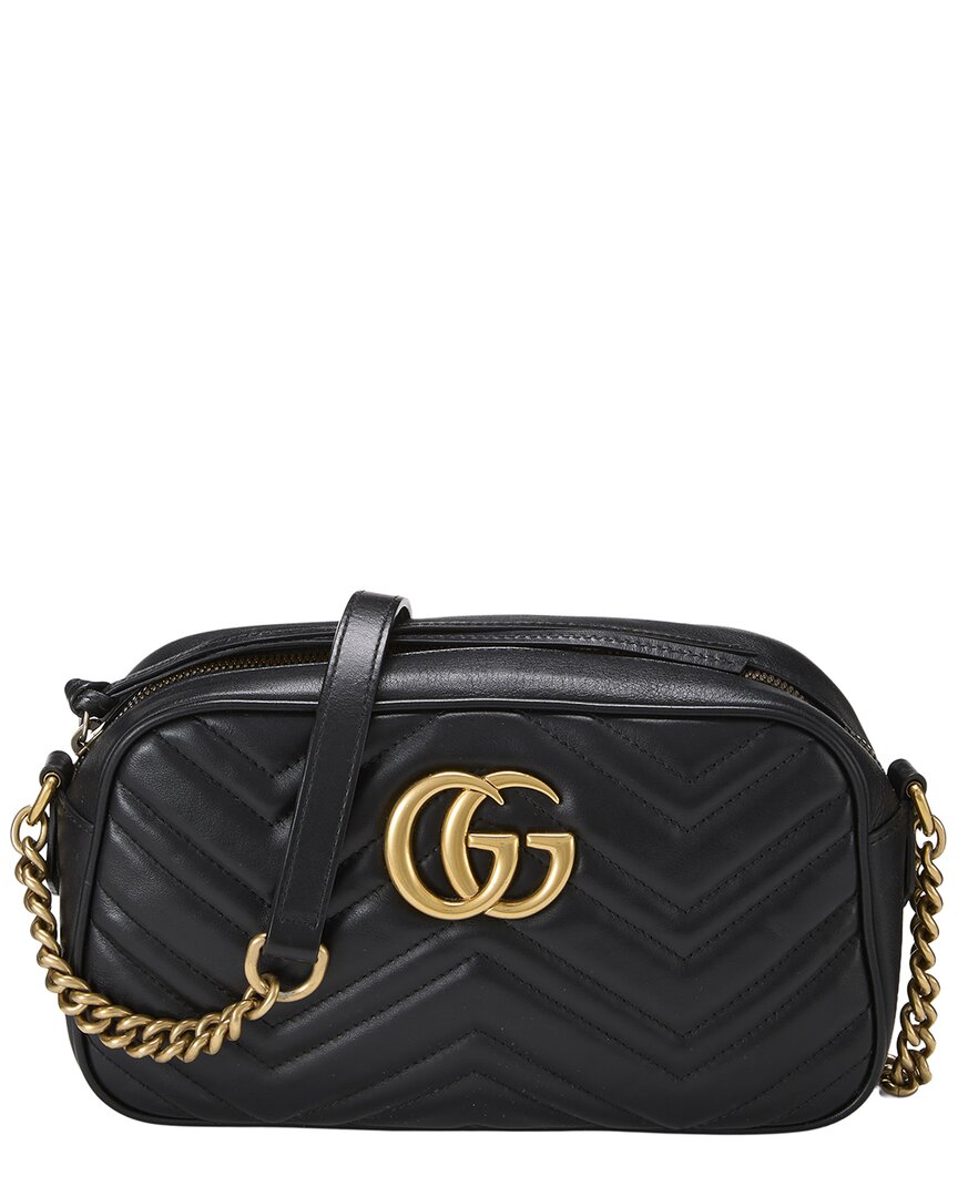 Gucci Gucci Black Leather Gg Marmont Crossbody Bag Small (Authentic Pre-Loved)