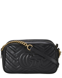 Gucci Gucci Black Leather Gg Marmont Crossbody Bag Small (Authentic Pre-Loved)