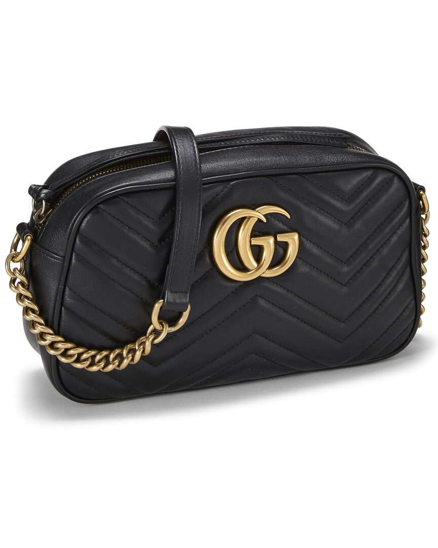 Gucci Gucci Black Leather Gg Marmont Crossbody Bag Small (Authentic Pre-Loved)