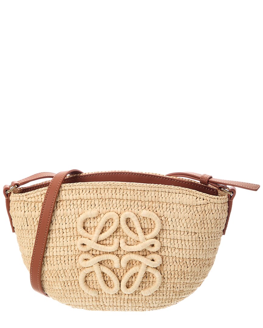 Loewe Loewe Logo Small Raffia & Leather Shoulder Bag