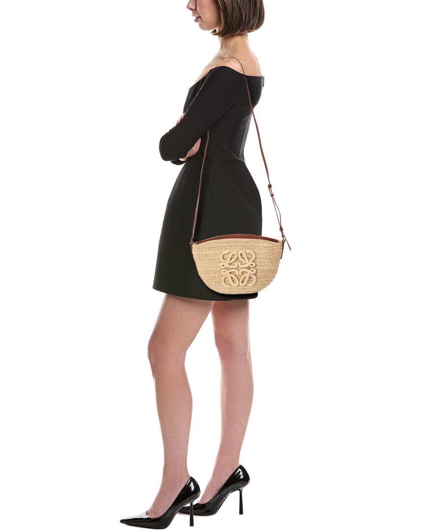 Loewe Loewe Logo Small Raffia & Leather Shoulder Bag
