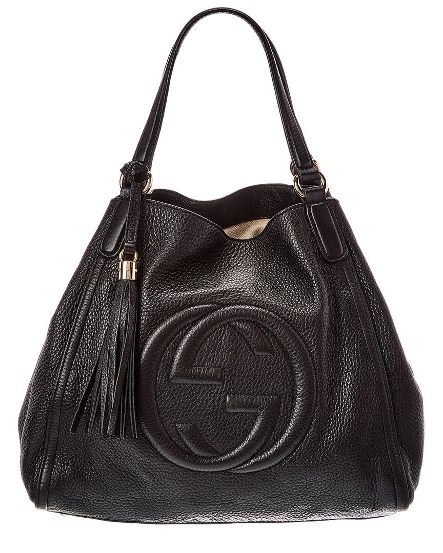 Gucci Gucci Black Pebbled Calfskin Leather Medium Soho Shoulder Bag (Authentic