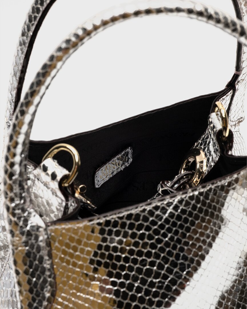 Frances Valentine Frances Valentine Teeny Sweet Pea Metallic Snake-Embossed Leather Tote