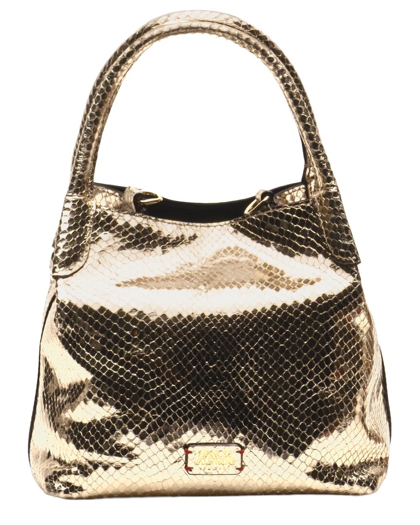 Frances Valentine Frances Valentine Teeny Sweet Pea Metallic Snake-Embossed Leather Tote