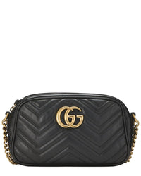 Gucci Gucci Black Leather Gg Marmont Crossbody Bag Small (Authentic Pre-Loved)