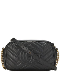 Gucci Gucci Black Leather Gg Marmont Crossbody Bag Small (Authentic Pre-Loved)