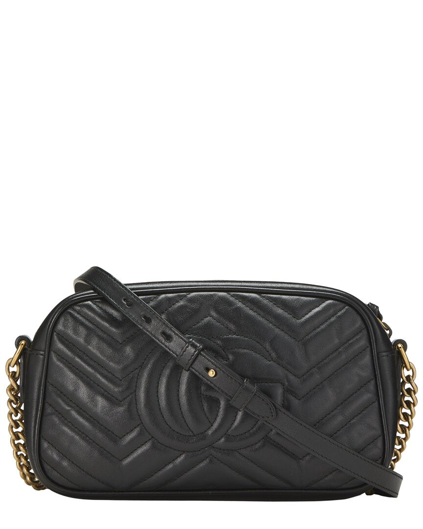 Gucci Gucci Black Leather Gg Marmont Crossbody Bag Small (Authentic Pre-Loved)