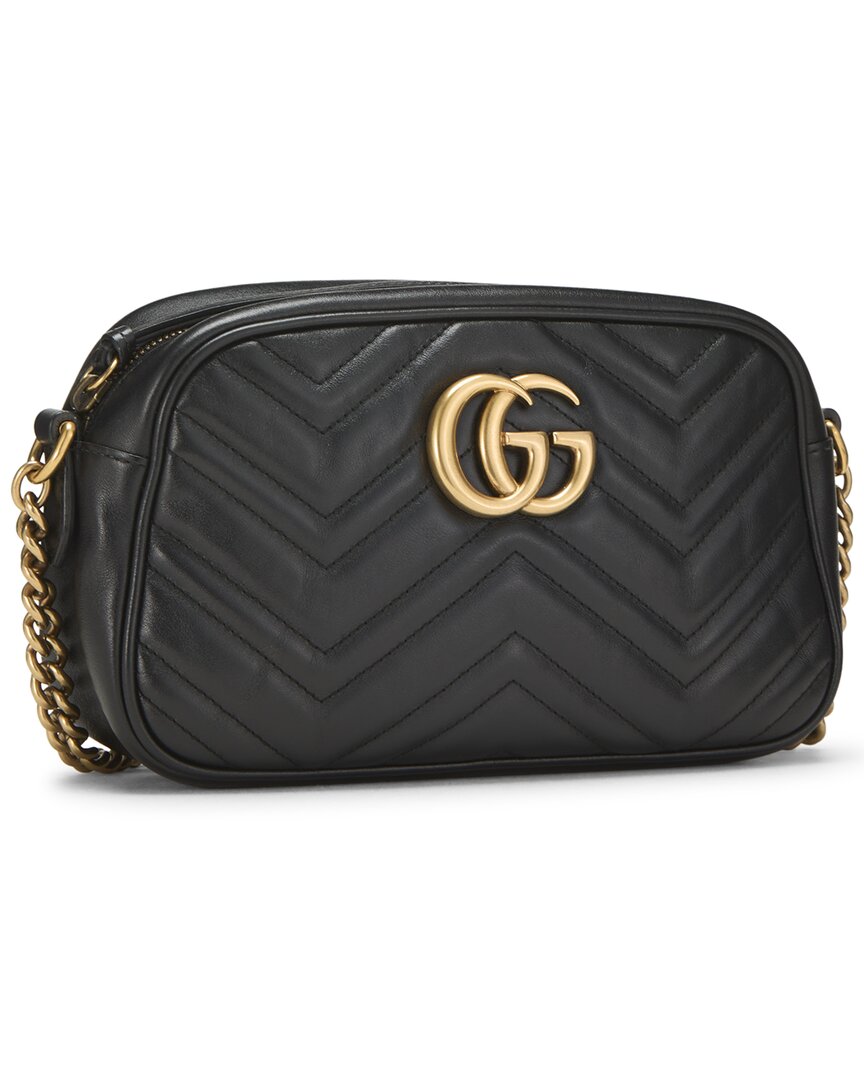 Gucci Gucci Black Leather Gg Marmont Crossbody Bag Small (Authentic Pre-Loved)