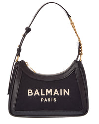 Balmain Balmain Zip Up Leather & Canvas Shoulder Bag