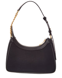 Balmain Balmain Zip Up Leather & Canvas Shoulder Bag