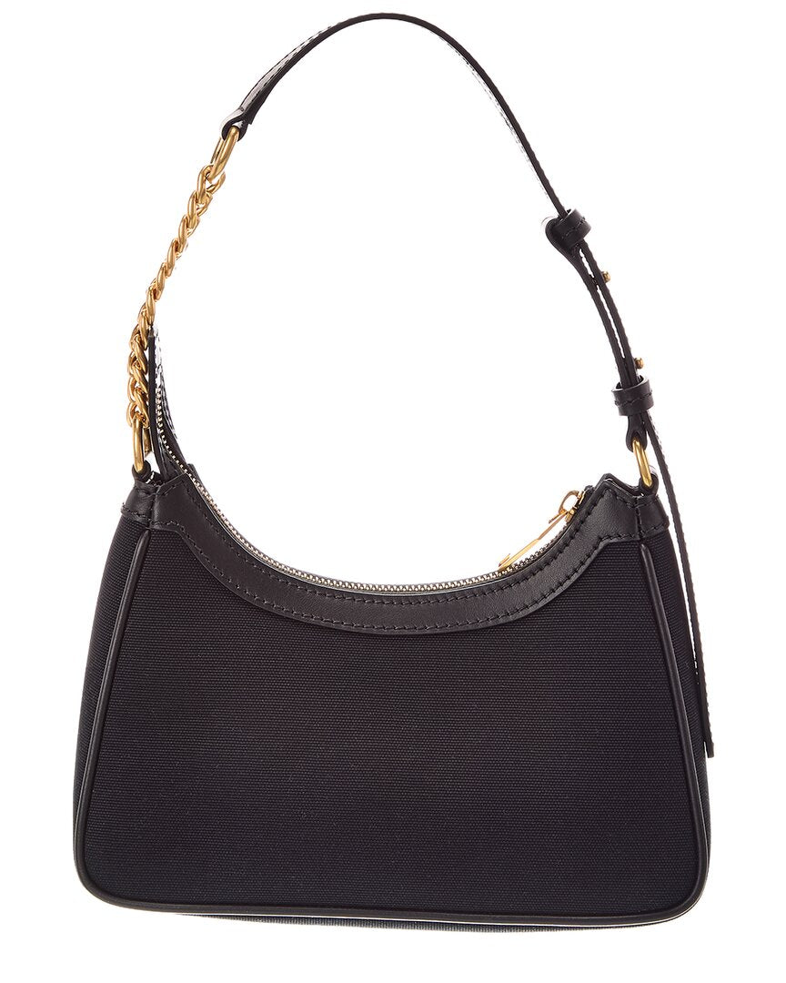 Balmain Balmain Zip Up Leather & Canvas Shoulder Bag