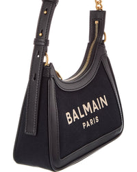 Balmain Balmain Zip Up Leather & Canvas Shoulder Bag