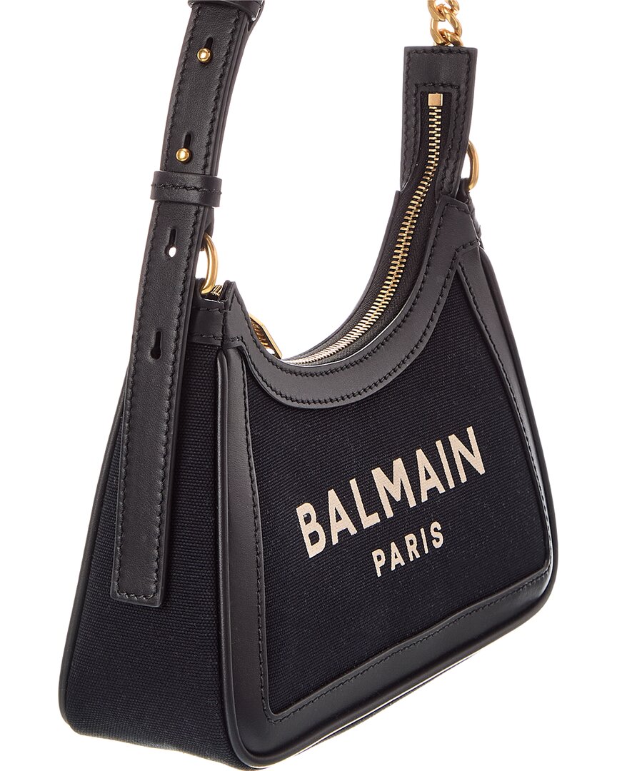 Balmain Balmain Zip Up Leather & Canvas Shoulder Bag