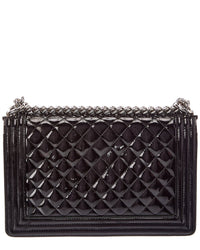 Chanel Chanel Black Quilted Patent Leather New Medium Plexiglass Boy Flap (Authentic