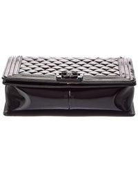 Chanel Chanel Black Quilted Patent Leather New Medium Plexiglass Boy Flap (Authentic