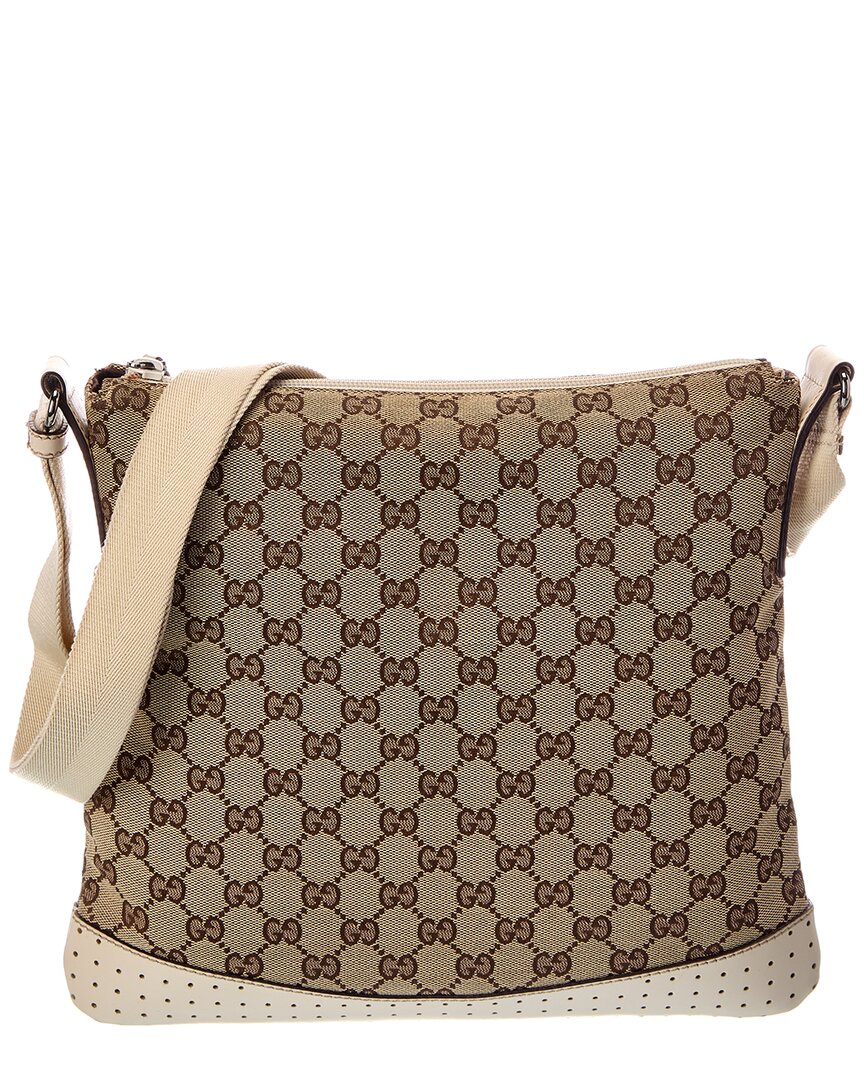 Gucci Gucci Brown Gg Canvas Mini Perforated Flat Messenger (Authentic Pre-Loved)
