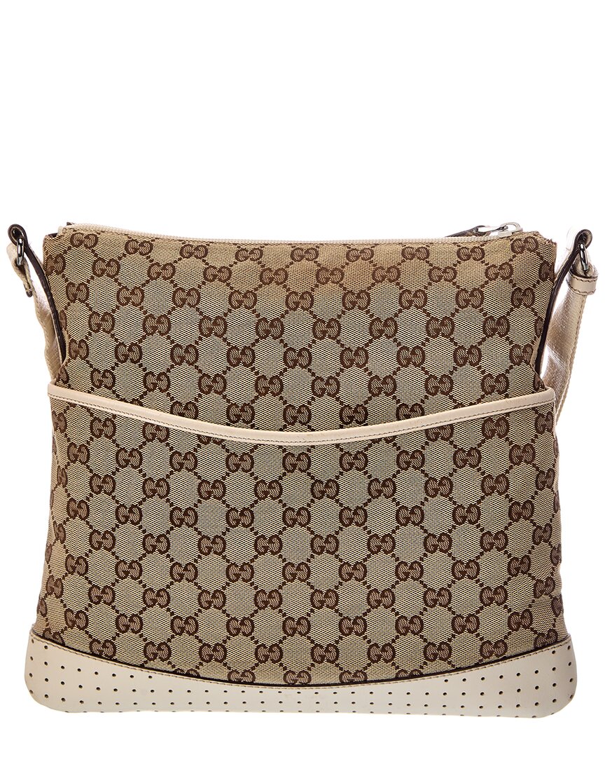 Gucci Gucci Brown Gg Canvas Mini Perforated Flat Messenger (Authentic Pre-Loved)