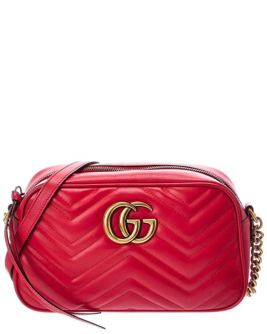 Gucci Gucci Red Matelasse Chevron Mini Gg Marmont Camera Bag (Authentic Pre-Loved)