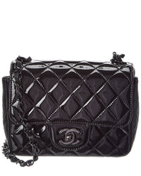 Chanel Chanel Black Quilted Patent Leather Mini Square Flap So Black (Authentic