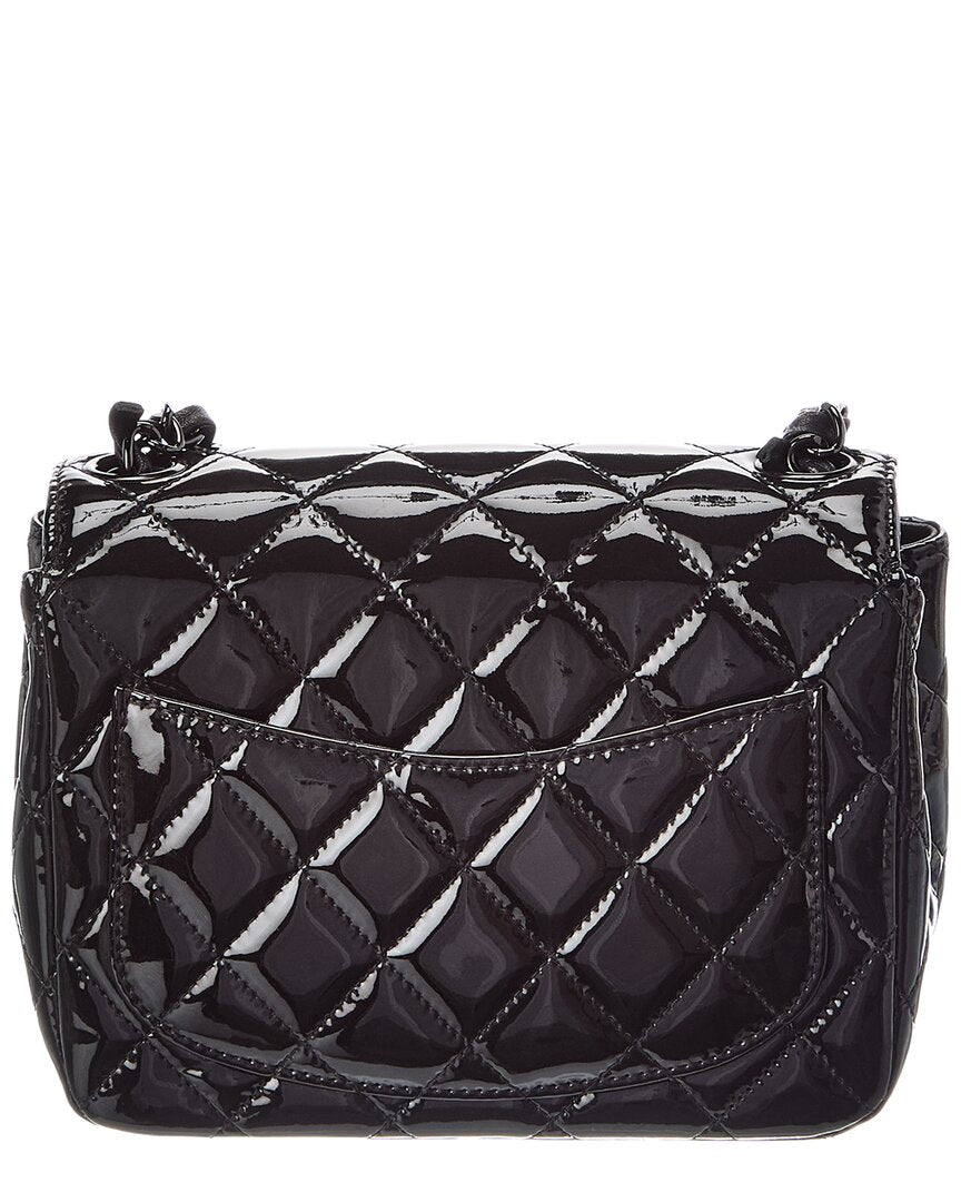 Chanel Chanel Black Quilted Patent Leather Mini Square Flap So Black (Authentic