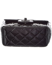Chanel Chanel Black Quilted Patent Leather Mini Square Flap So Black (Authentic
