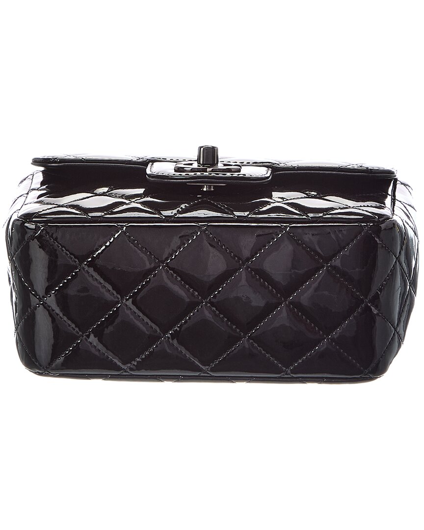 Chanel Chanel Black Quilted Patent Leather Mini Square Flap So Black (Authentic