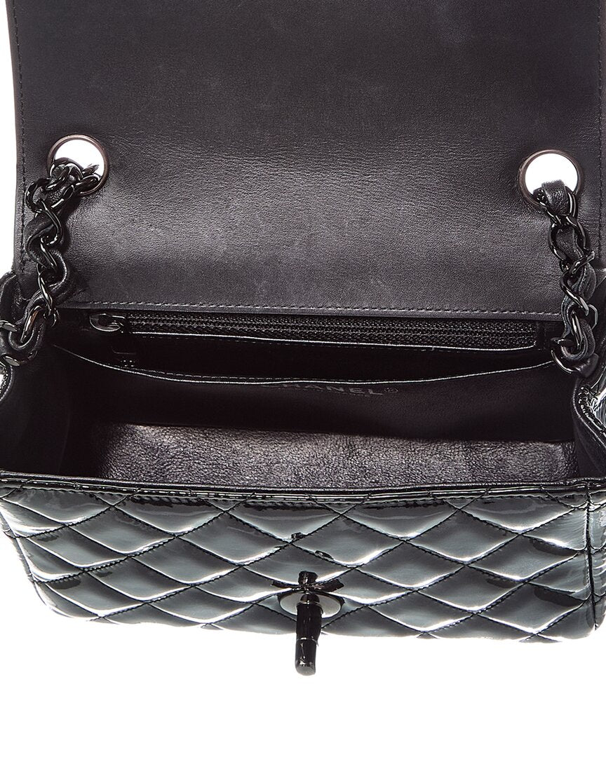 Chanel Chanel Black Quilted Patent Leather Mini Square Flap So Black (Authentic