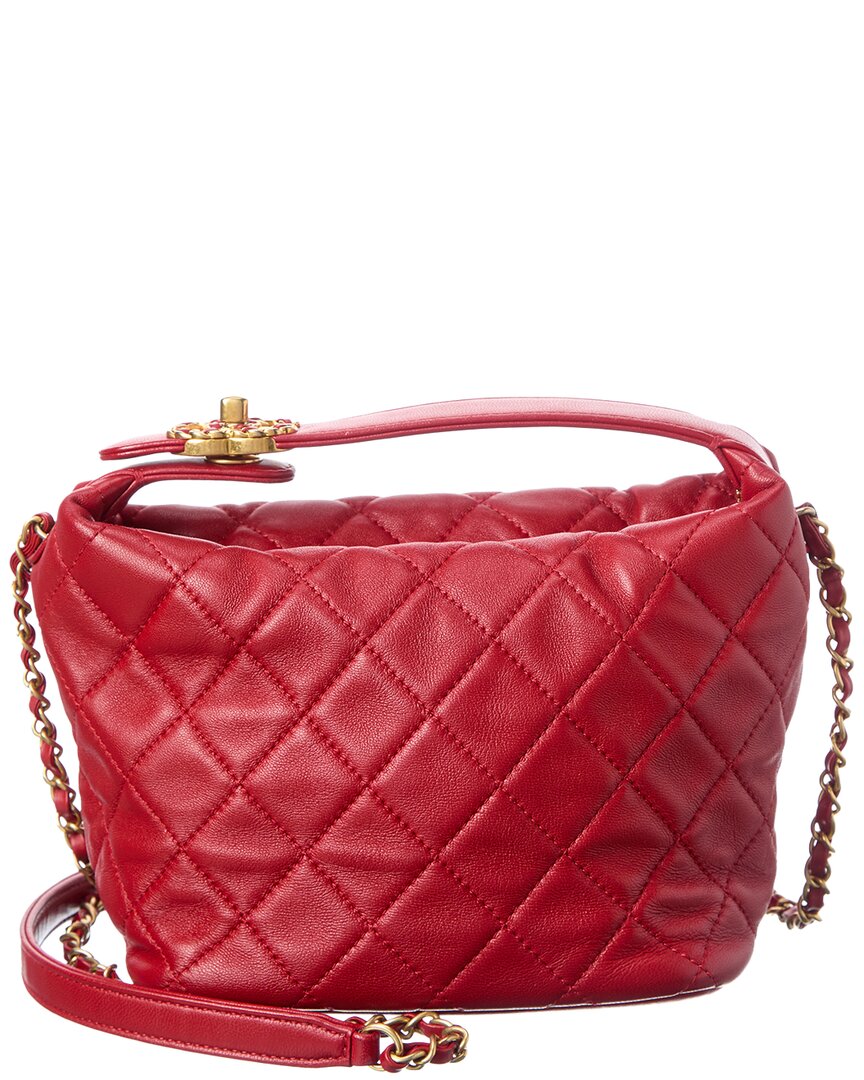 Pre-Owned Chanel Red Quilted Lambskin Leather Perfect Meeting Hobo Shoulder Bag (Authentic