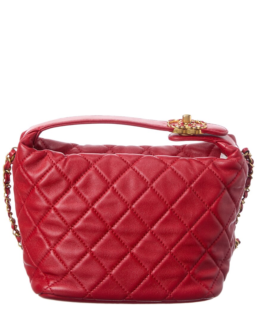 Pre-Owned Chanel Red Quilted Lambskin Leather Perfect Meeting Hobo Shoulder Bag (Authentic