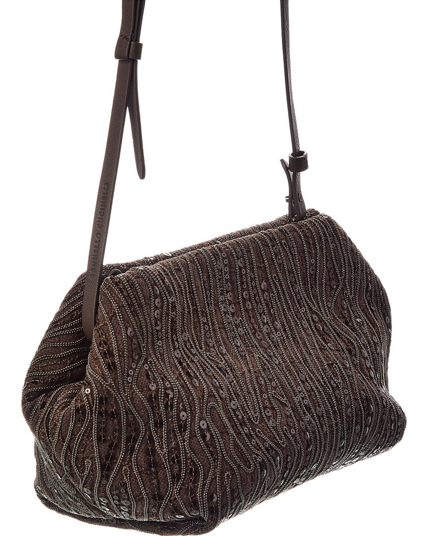 Brunello Cucinelli Brunello Cucinelli Canvas & Leather Shoulder Bag