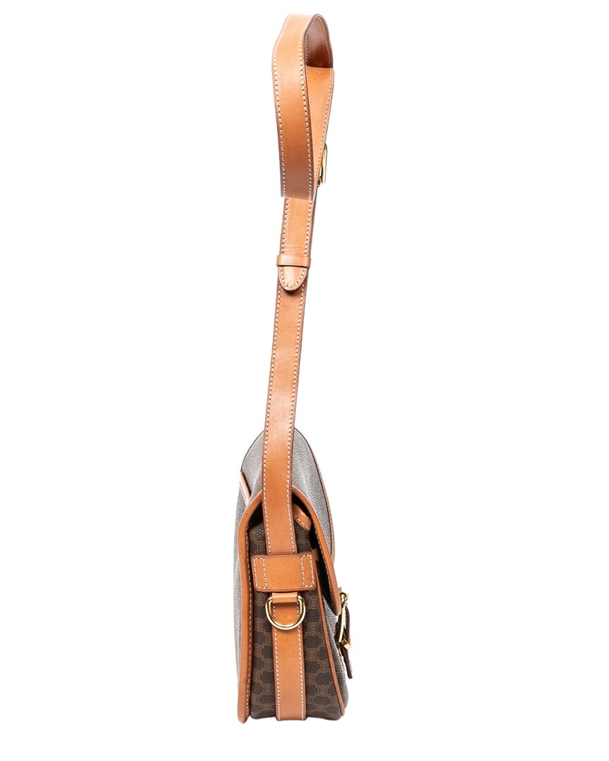 CELINE Celine Brown Macadam Coated Canvas Buckle Flap Crossbody (Authentic Pre-Loved)