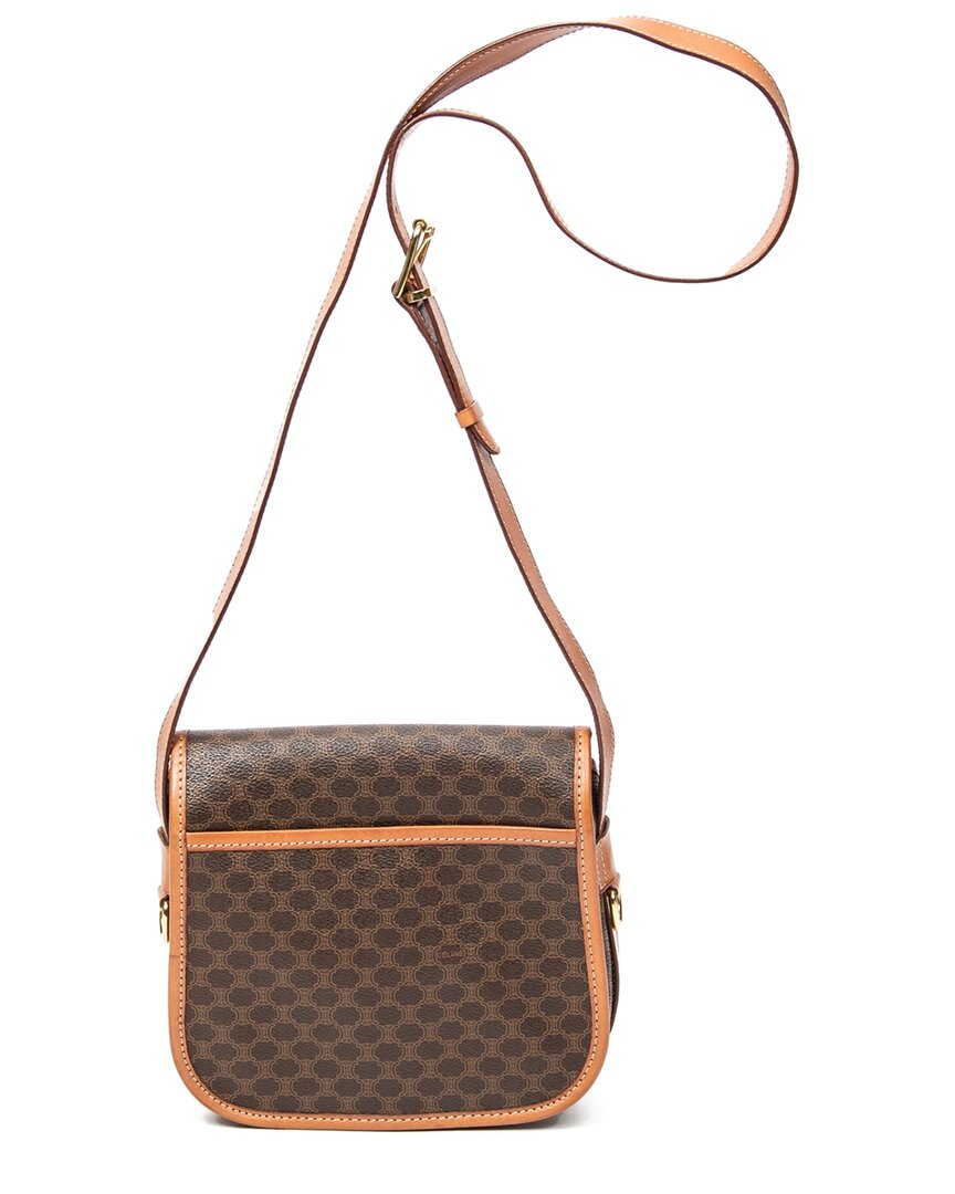 CELINE Celine Brown Macadam Coated Canvas Buckle Flap Crossbody (Authentic Pre-Loved)
