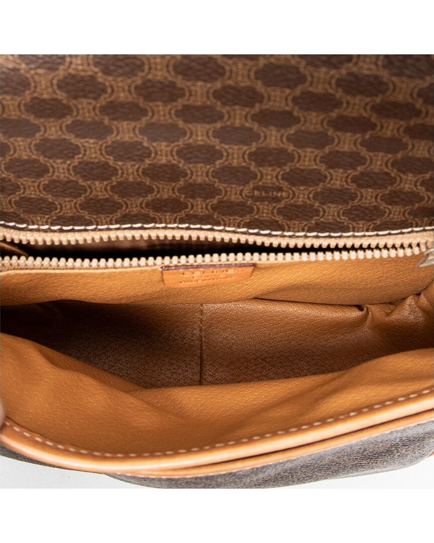 CELINE Celine Brown Macadam Coated Canvas Buckle Flap Crossbody (Authentic Pre-Loved)