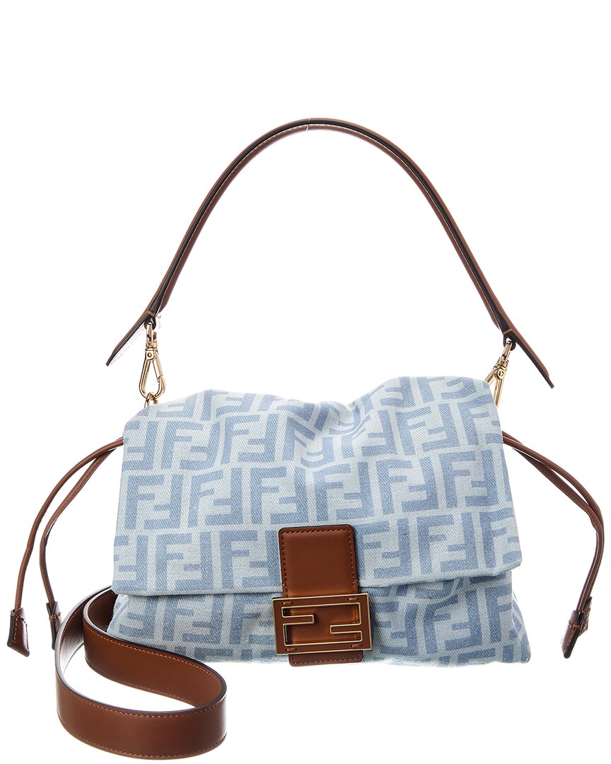 FENDI Fendi Mamma Baguette Medium Ff Denim & Leather Shoulder Bag